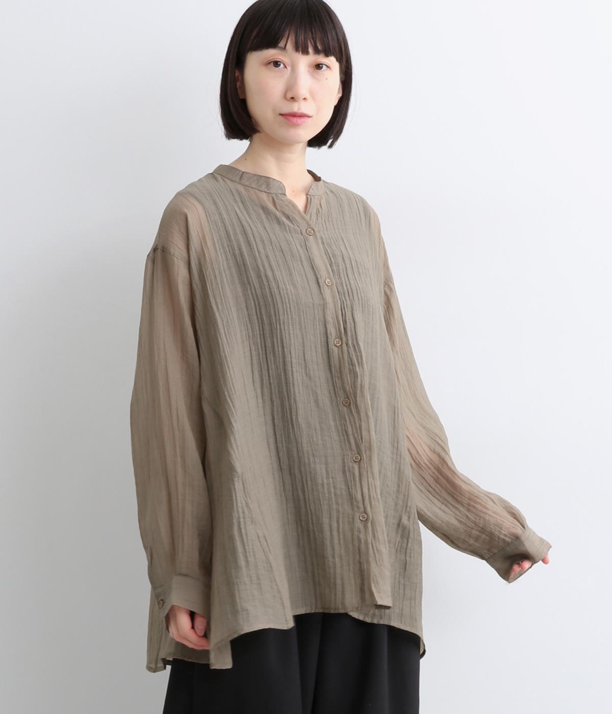シアー布帛スキッパーブラウス(グレージュ-ONESIZE)