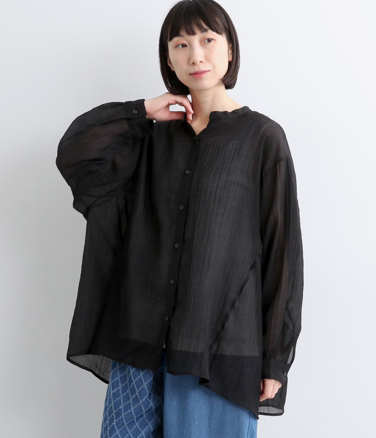 シアー布帛スキッパーブラウス(ブラック-ONESIZE)