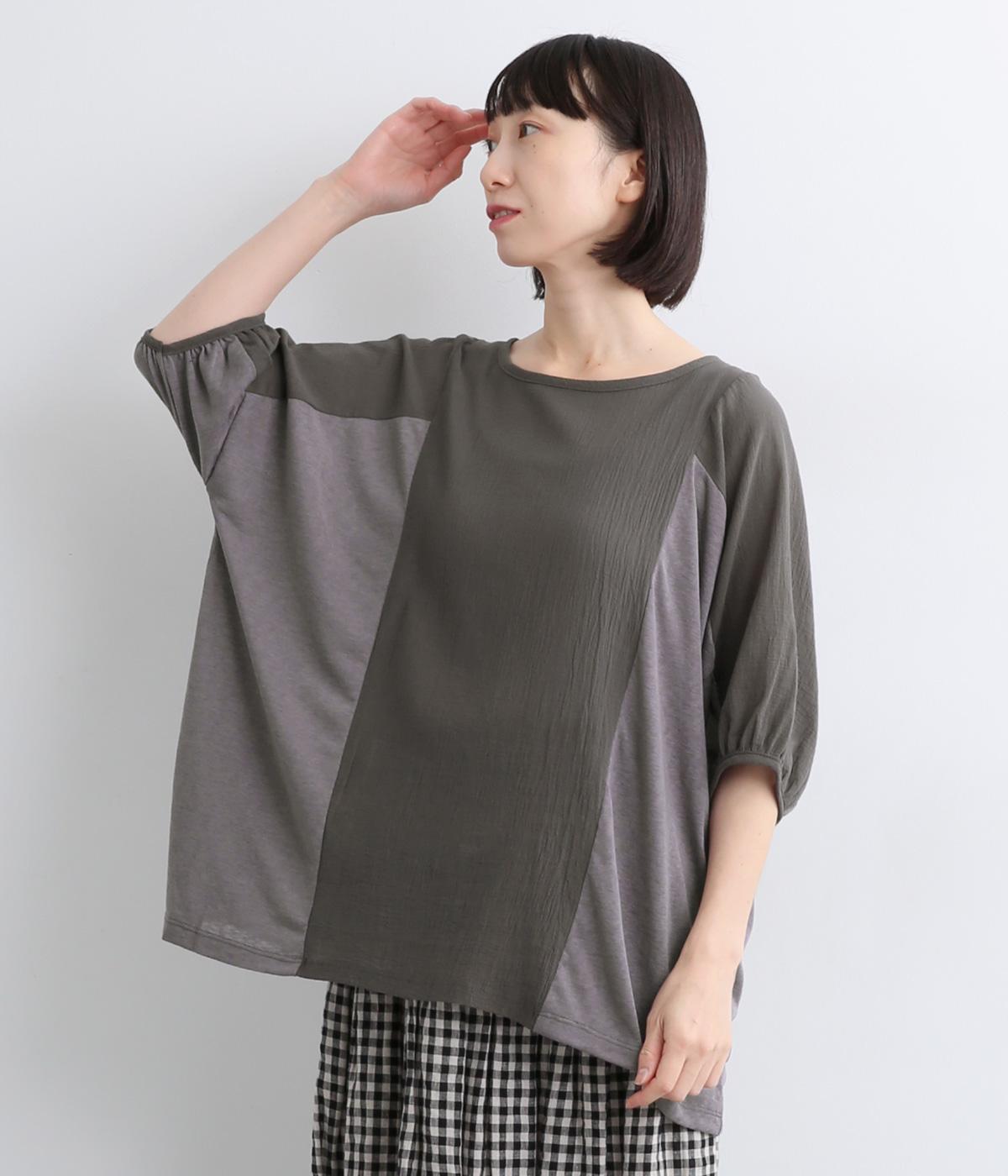 布帛×シアー天竺切替ドルマンプルオーバー(チャコール-ONESIZE)