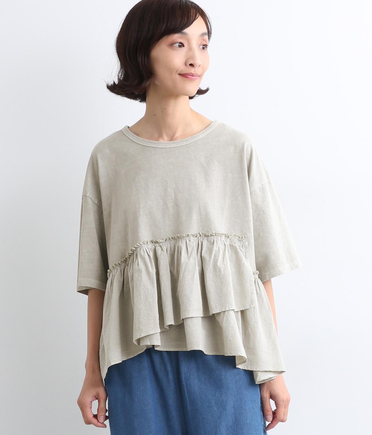 ピグメント×ドッキングカット×布帛ギャザープルオーバー(グレージュ-ONESIZE)