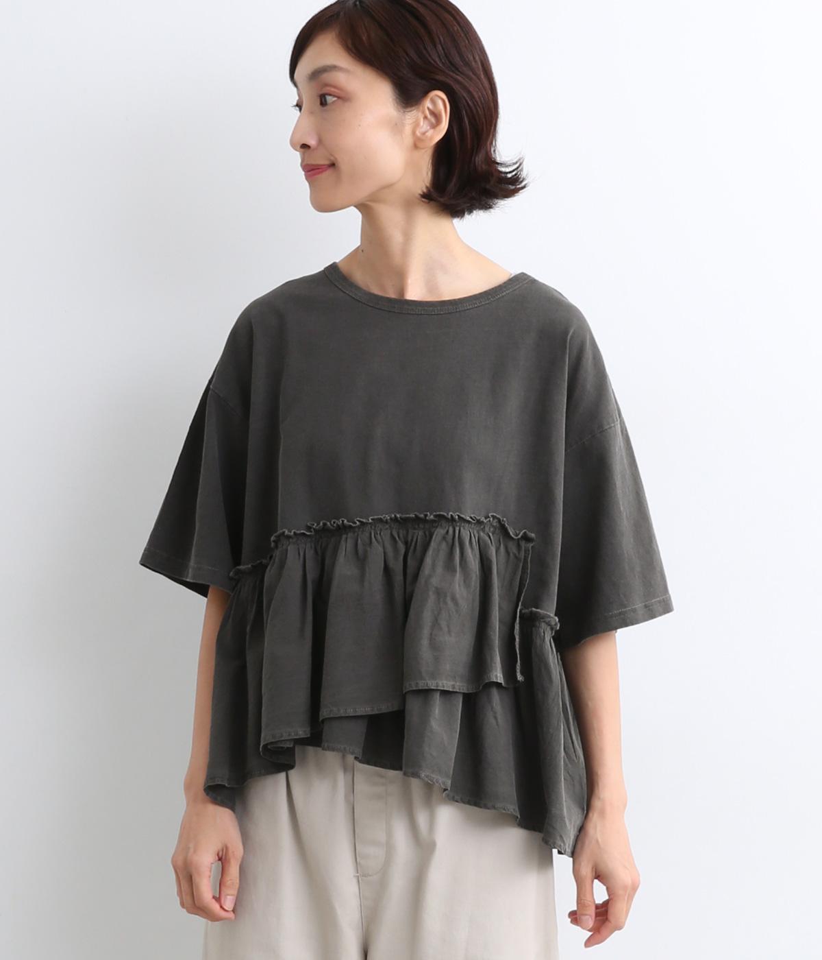 ピグメント×ドッキングカット×布帛ギャザープルオーバー(ブラック-ONESIZE)