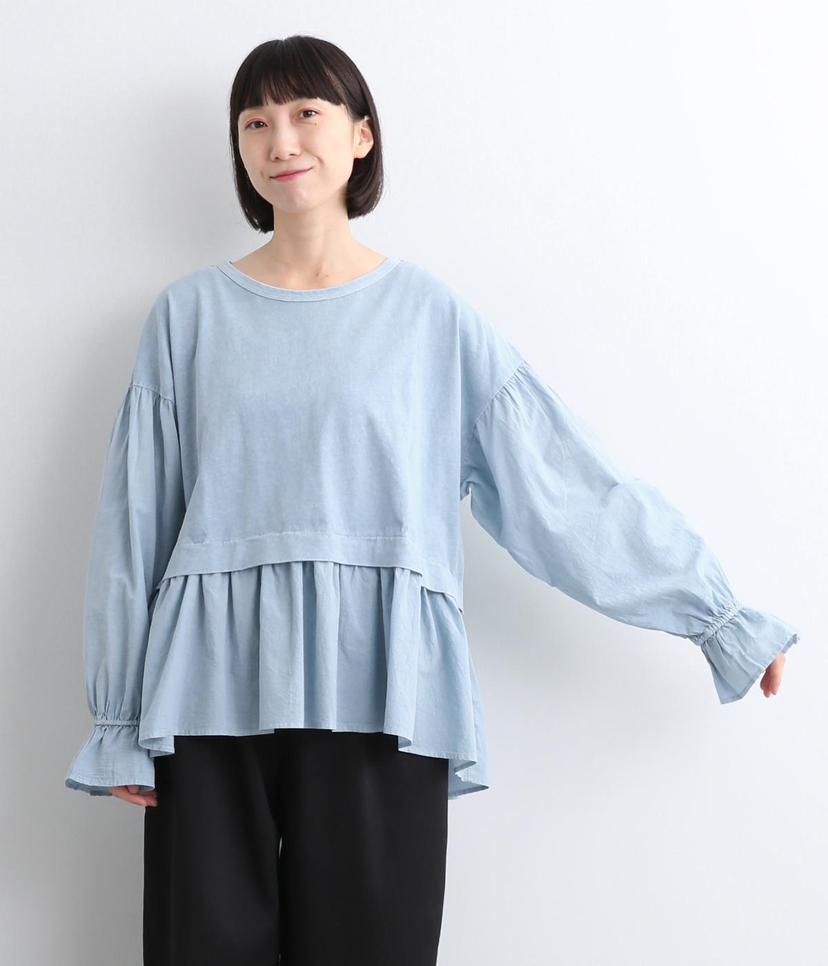 ピグメント×ドッキングカット×布帛キャンディースリーブプルオーバー(スモークブルー-ONESIZE)