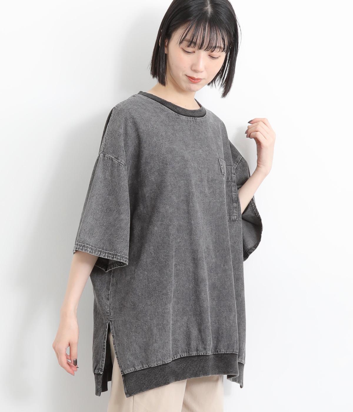 ケミカルデニムTシャツプルオーバー(ブラックデニム-ONESIZE)