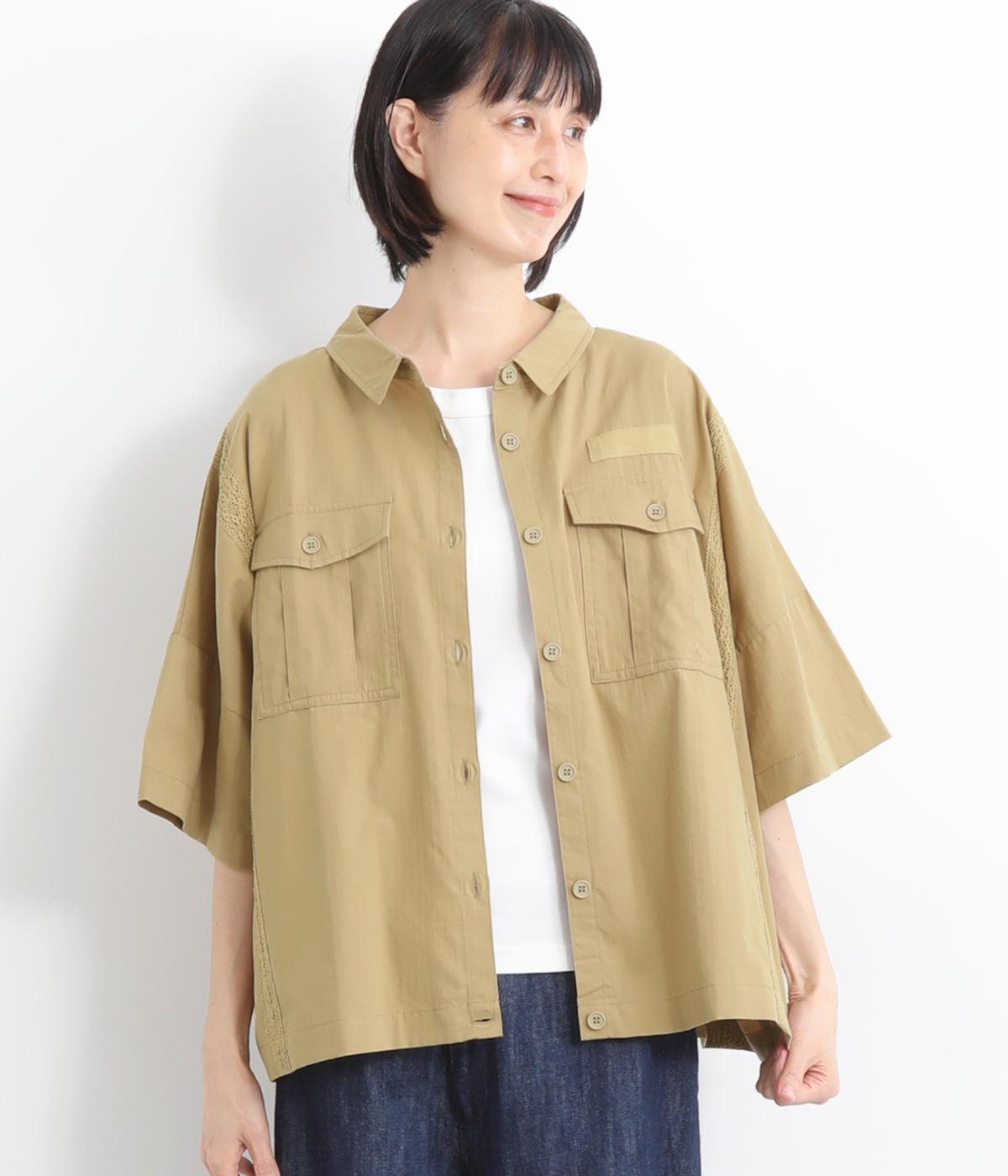 ヘリンボーンツイルワイドシャツ(ベージュ-ONESIZE)