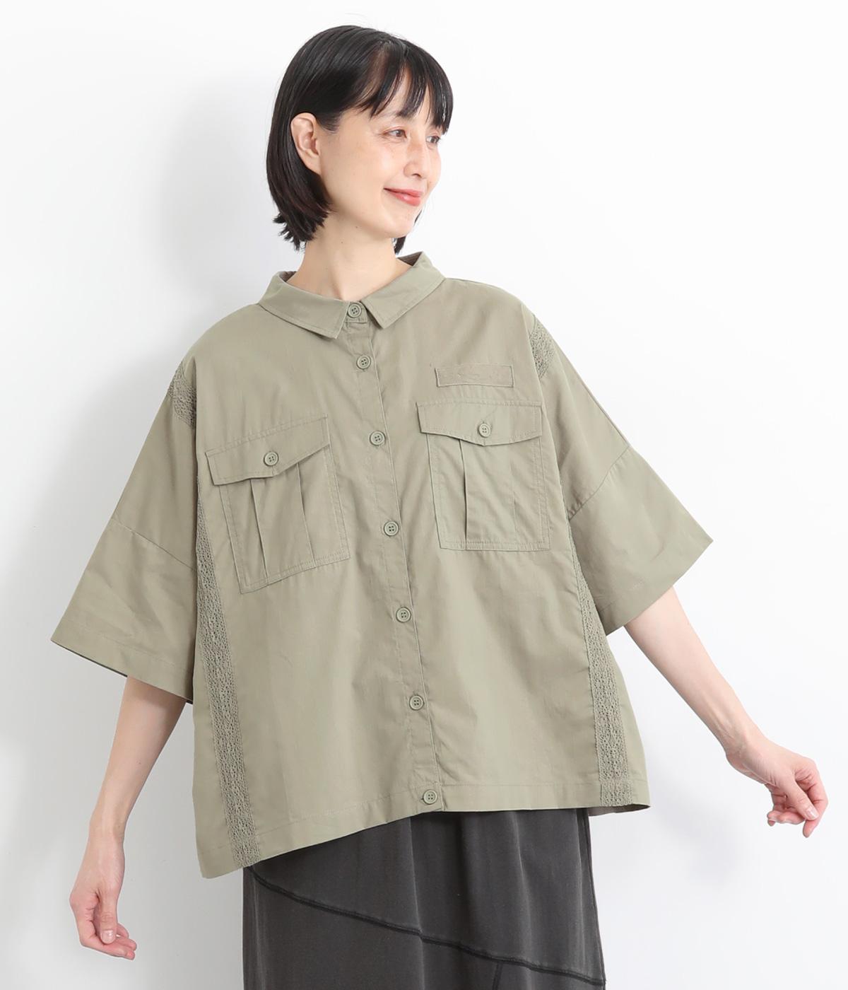 ヘリンボーンツイルワイドシャツ(ライトカーキ-ONESIZE)