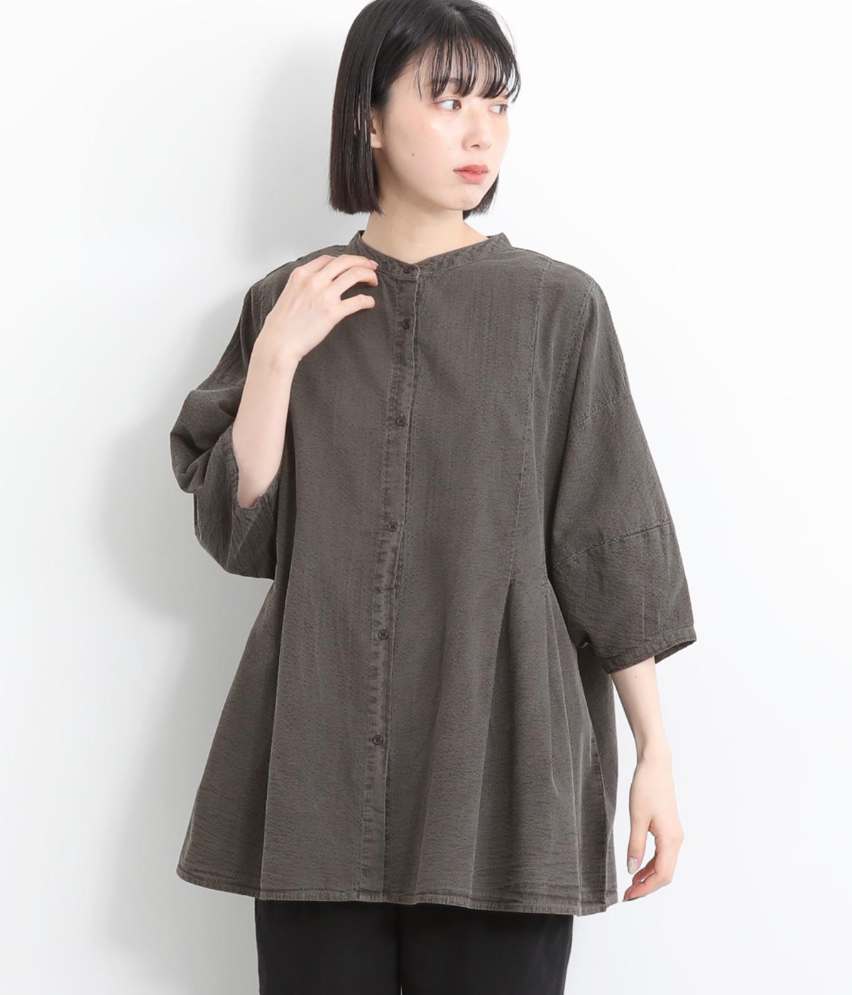 シアサッカーピグメントタックデザインブラウス(チャコール-ONESIZE)