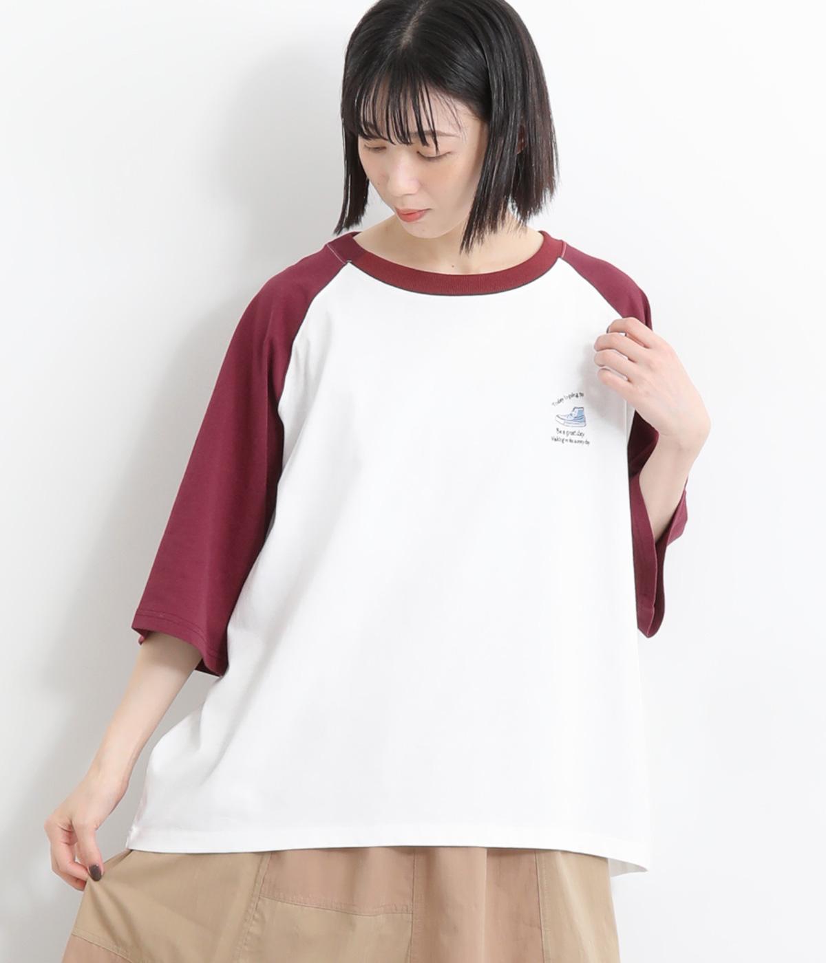 NEWプリントラグラン刺繍Tシャツ(ホワイト-ONESIZE)