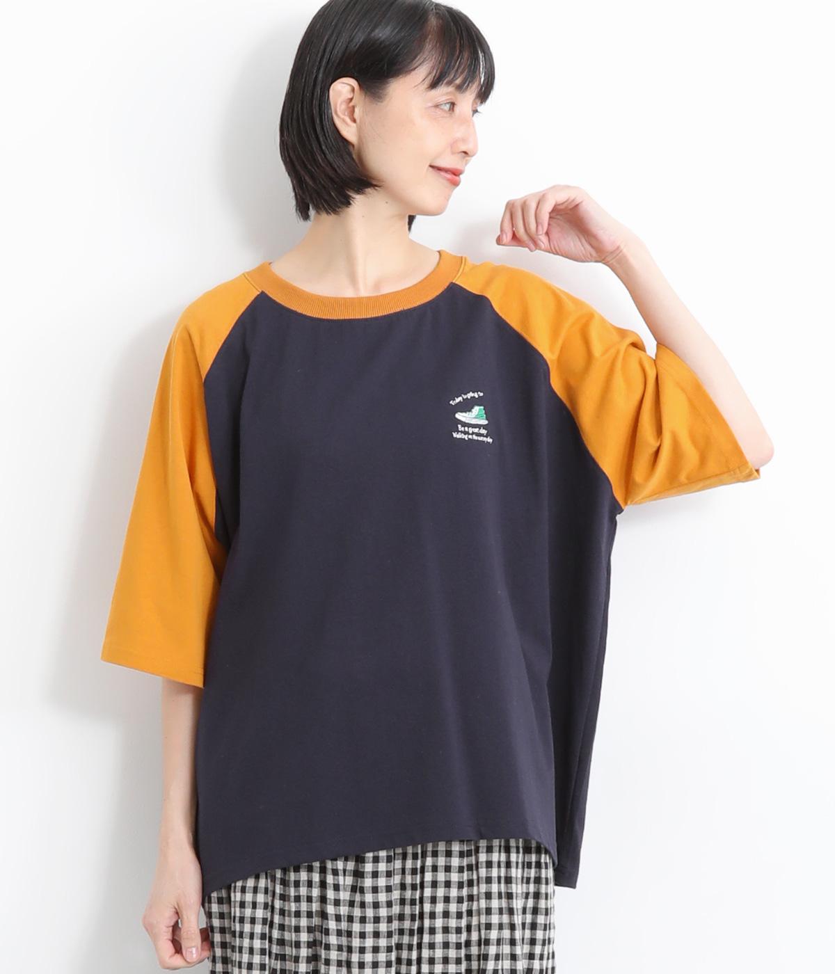 NEWプリントラグラン刺繍Tシャツ(ネイビー-ONESIZE)