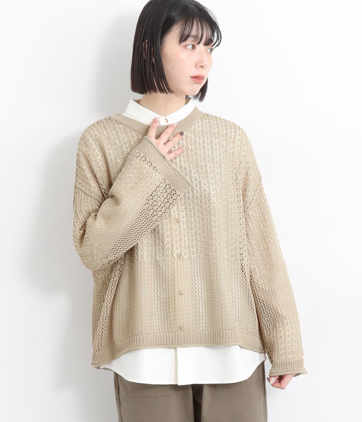 メッシュニットワイドプルオーバー(グレージュ-ONESIZE)