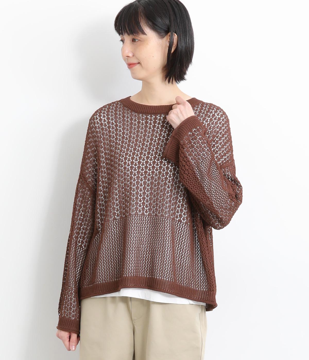 メッシュニットワイドプルオーバー(ブラウン-ONESIZE)