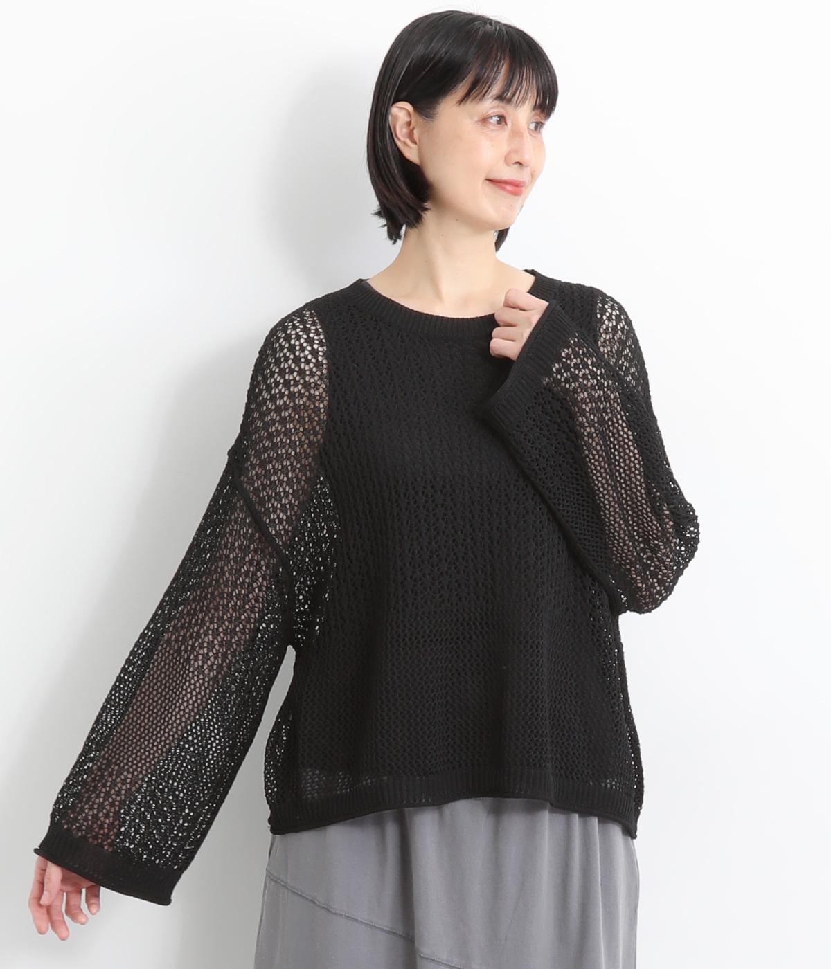 メッシュニットワイドプルオーバー(ブラック-ONESIZE)