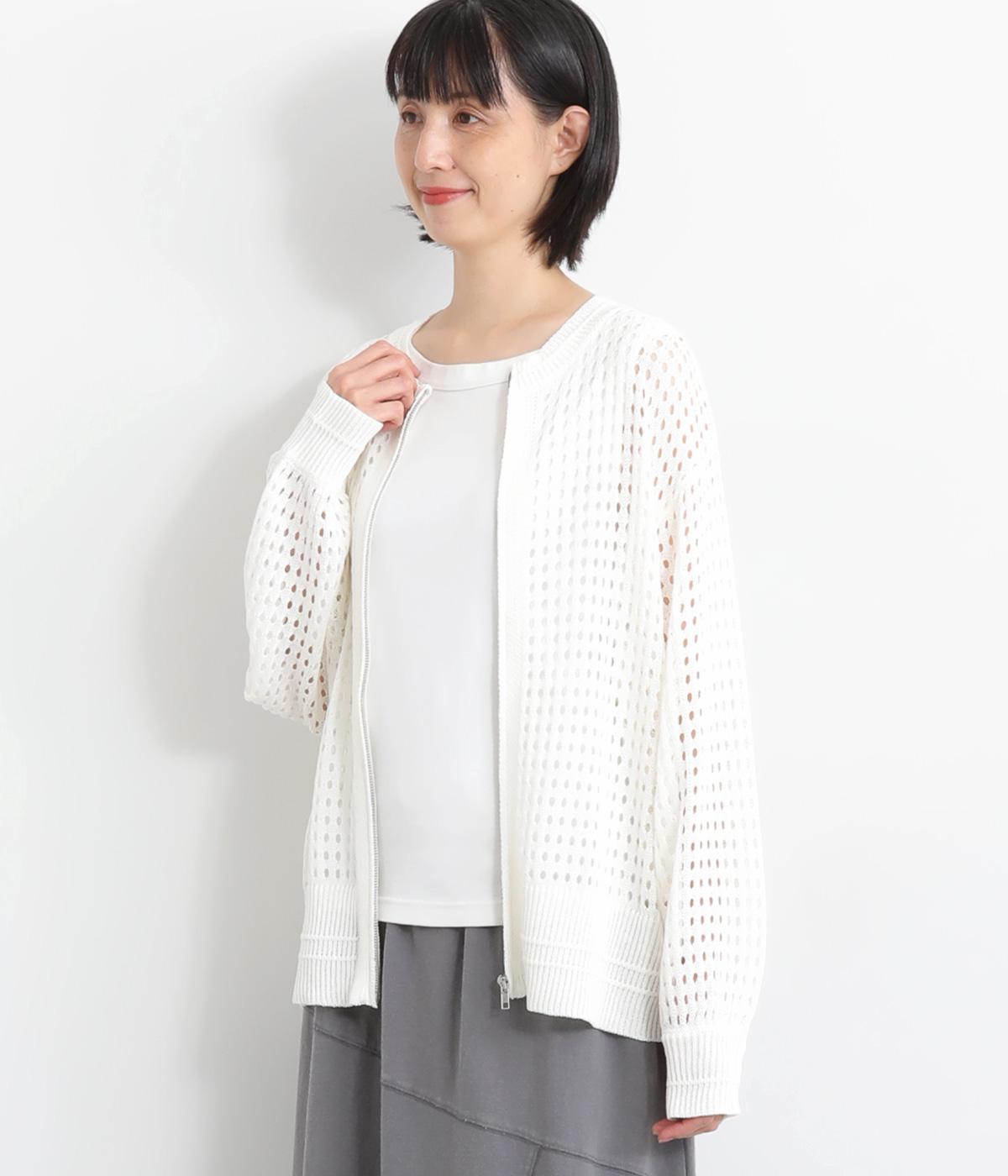 メッシュニットボリュームスリーブカーディガン(アイボリー-ONESIZE)