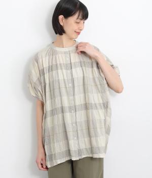 PUミックスチェックブラウス