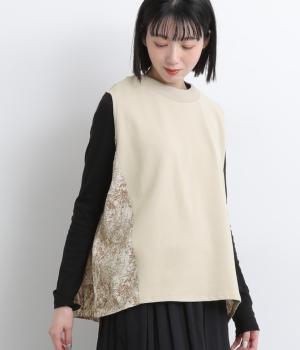 花柄ワッシャー×裏毛まるっこベスト(ブラウンフラワー-F)