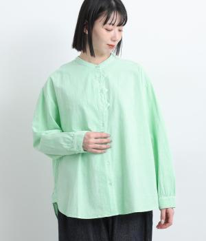 サンドウォッシュピグメント加工連なるダイヤシャツ(ミント-F)