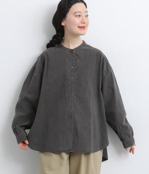 サンドウォッシュピグメント加工連なるダイヤシャツ(チャコール-F)