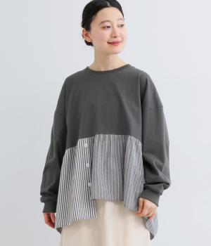 MIXストライプアシメラウンドヘムプルオーバー