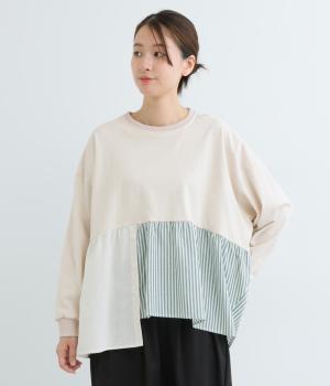 MIXストライプアシメラウンドヘムプルオーバー(クレイジー-F)