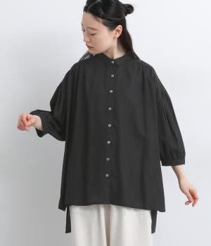 リネンレーヨンボリュームギャザーチュニック(ブラック-F)