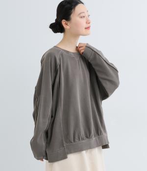 裏毛ピグメント加工ガゼット切替ラグランプルオーバー