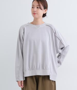 裏毛ピグメント加工ガゼット切替ラグランプルオーバー(グレージュ-F)