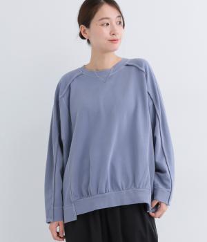 裏毛ピグメント加工ガゼット切替ラグランプルオーバー(ライトブルー-F)