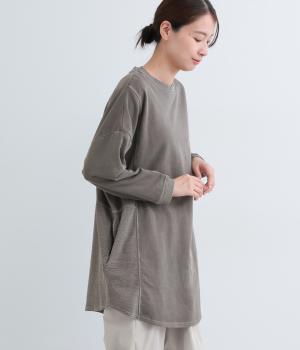 裏毛ピグメント加工ドッキングチュニック(チャコール-F)