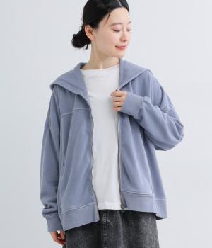 裏毛ピグメント加工ZIPフード(ライトブルー-F)