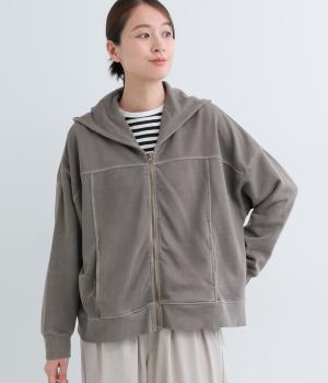 裏毛ピグメント加工ZIPフード(チャコール-F)