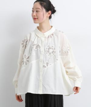 フラワーモチーフパッチワークシャツ(キナリ-F)