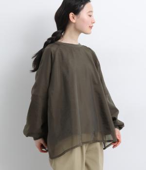 裏毛×オーガンジーラグラントップス(チャコール-F)