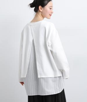 裏毛×ストライプゆるっとフレアTシャツ(オフホワイト-F)