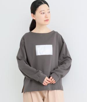 天竺シルケット箔プリントロンTシャツ(チャコール-F)