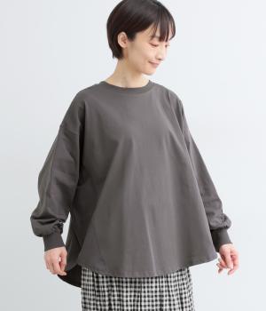 天竺シルケット袖口刺繍入りドルマンプルオーバー