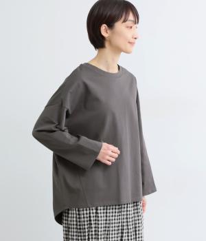 天竺シルケットワイドなロンTシャツ(チャコール-F)