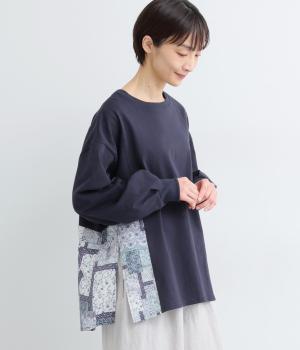 パッチワークフラワープリントドッキングプルオーバー(ネイビー-F)