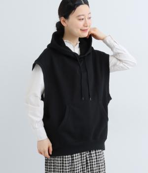 裏毛バイオウオッシュフード付きベスト(ブラック-F)