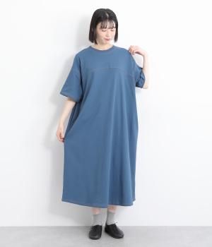 天竺×デニム後ろポケットワンピース(ブルー-ONESIZE)