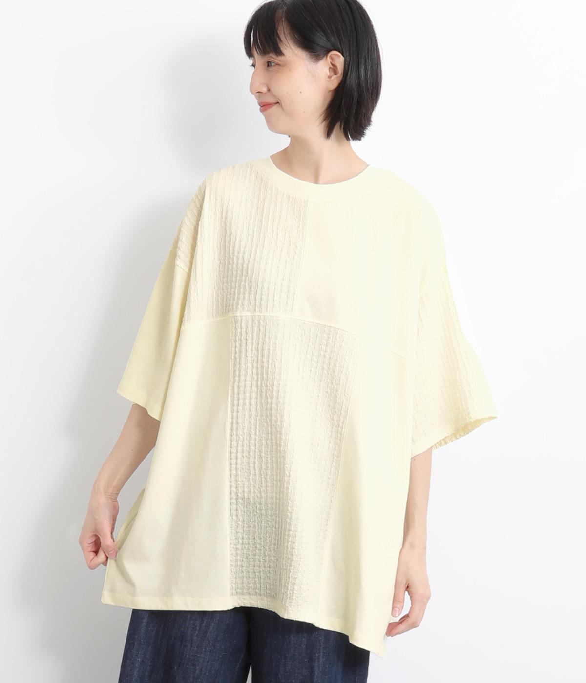 ふくれジャカードパッチワークチュニック(アイボリー-ONESIZE)