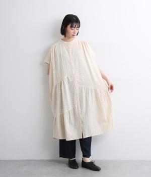 ストライプドビー切替ワンピース(エクリュ-ONESIZE)