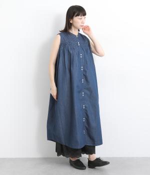 ４．５OZデニムピンタックワンピース(ネイビー-ONESIZE)