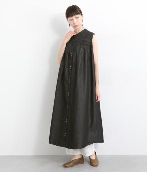 ４．５OZデニムピンタックワンピース(ブラック-ONESIZE)