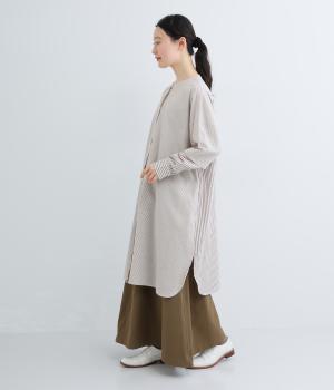 MIXストライプ袖レイヤードワンピース(ブラウン-F)