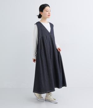 ヘリンボーン裏毛タックジャンパースカート(ネイビーデニム-F)