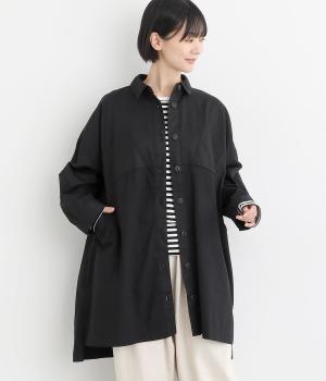 リップストップ×ヘリンボーン×ツイルブロッキングシャツジャケット(ブラック-F)