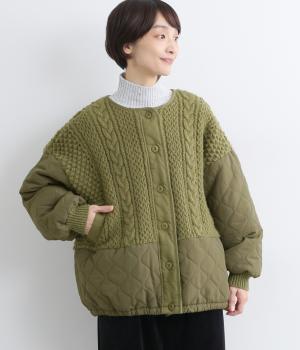 ノーカラー袖キルティングブルゾン