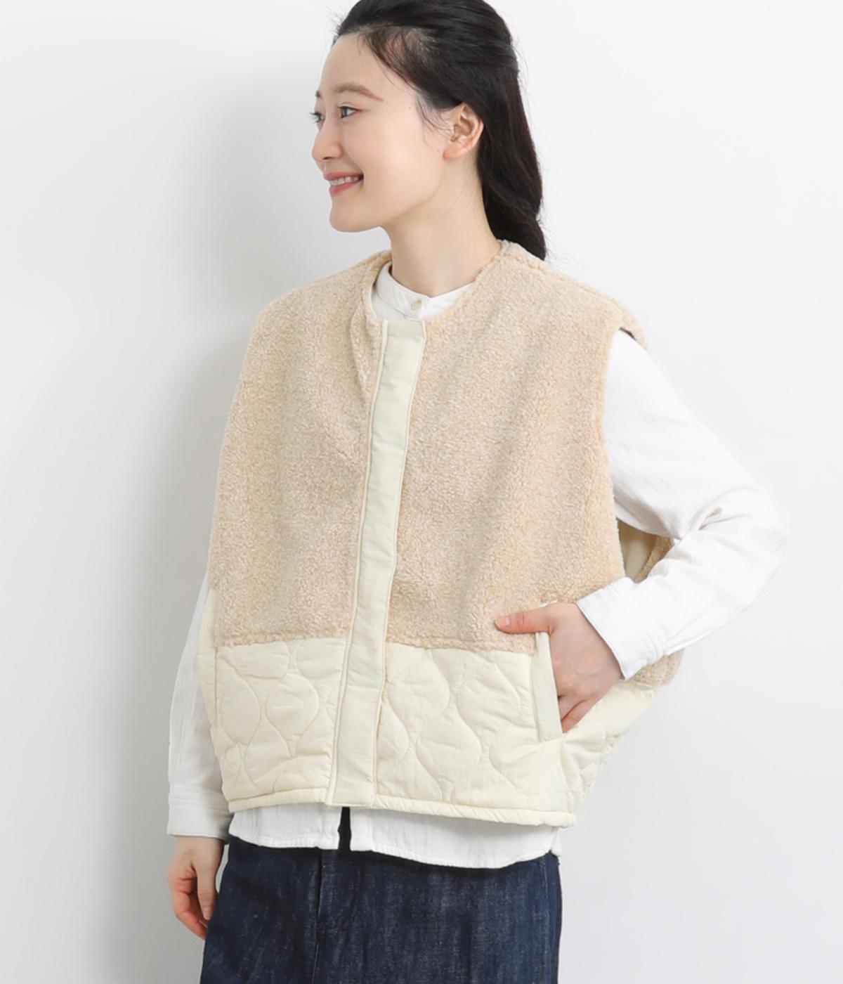 ボア×キルティングエッグベスト(ベージュ-F)