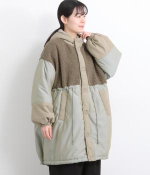 ボア×ワッシャーナイロン×ナイロンボア×ナイロンモッズコート(グレージュ-F)