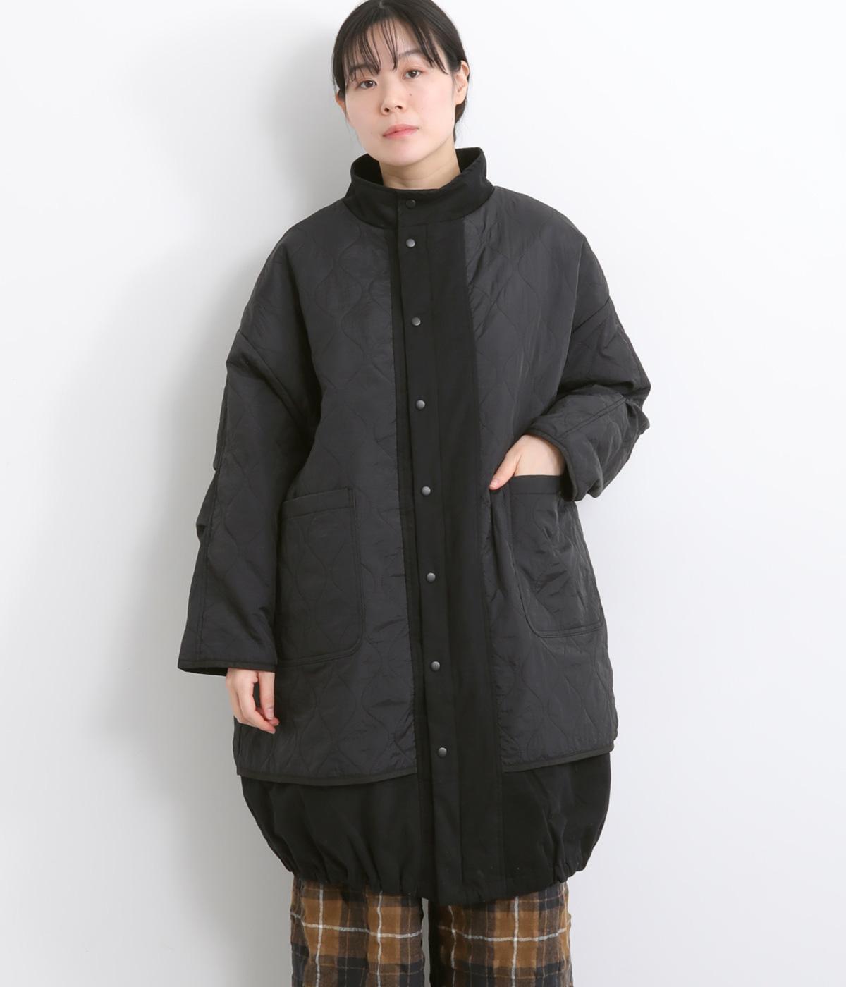 キルティング×ツイルモッズコート(ブラック-F)