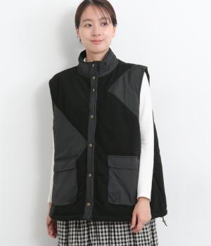 フリース×コーデュロイ×ナイロン切替デザインベスト(ブラック-F)